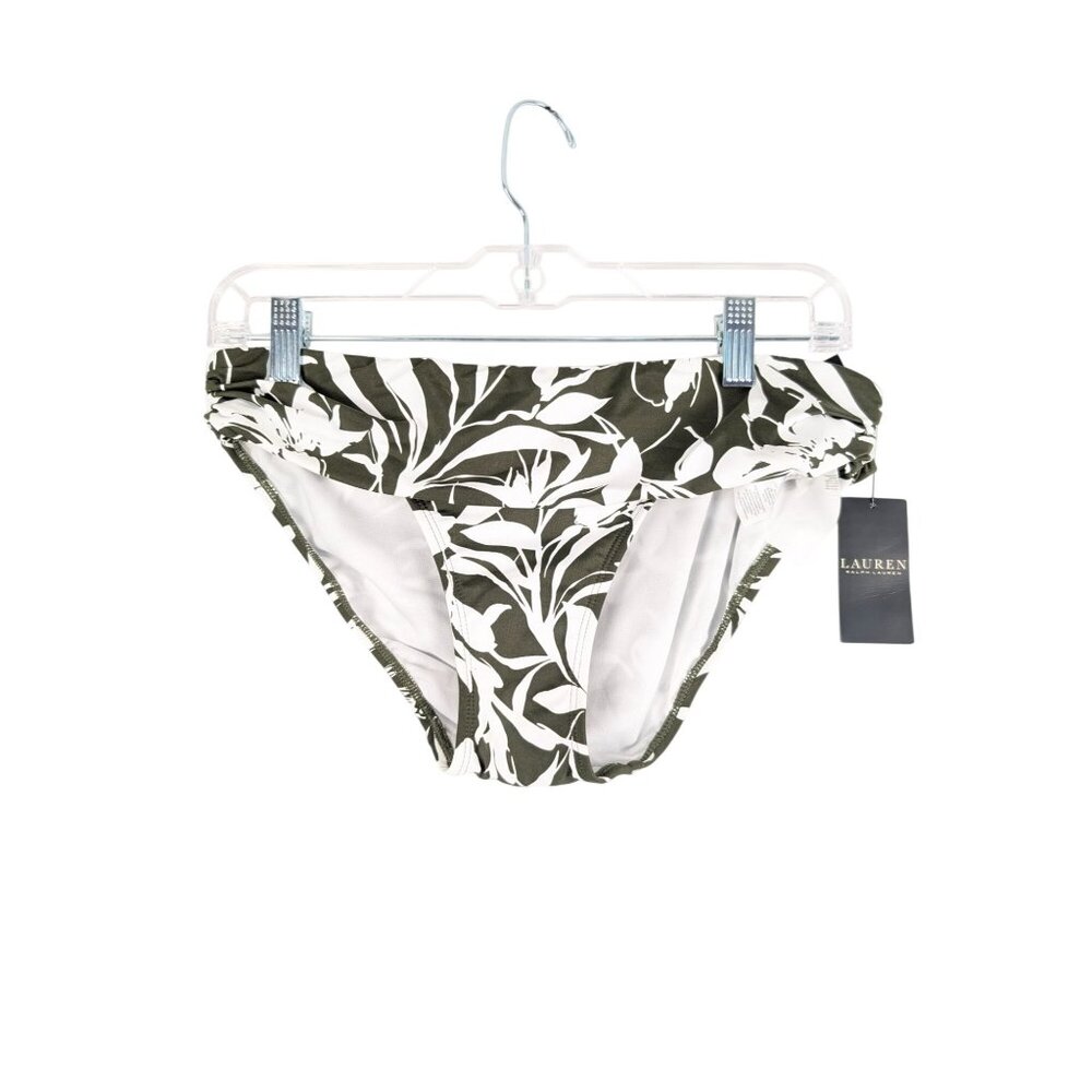 LAUREN Ralph Lauren Swim Womens 4 Olive Tropic Monotone‎ Banded Hipster Bottom